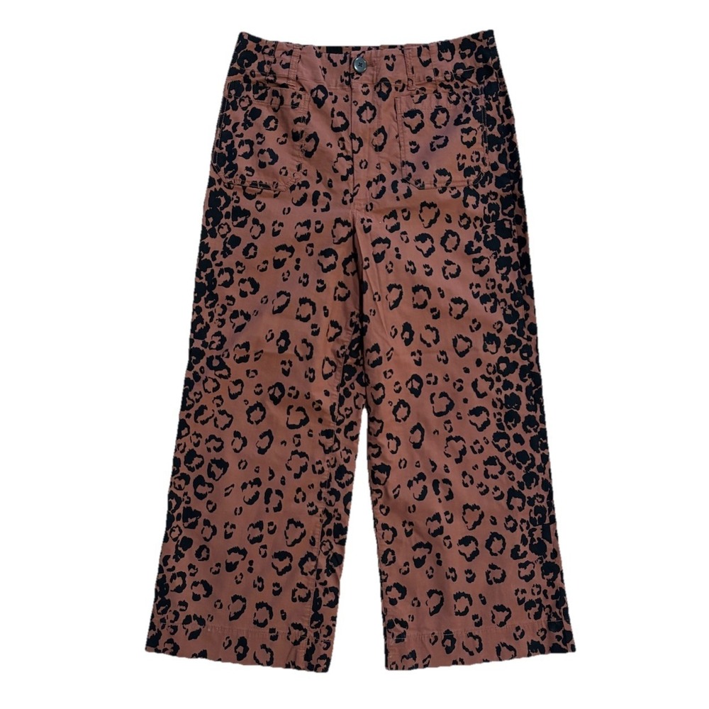 Anthropologie Maeve Colette Cropped Wide Leg Pants‎ Womens 32 Leopard